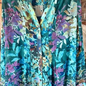 Soft Surroundings Teal and Purple Floral Blouse